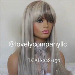 Natural Blonde Straight Long Synthetic Wig with Bangs
